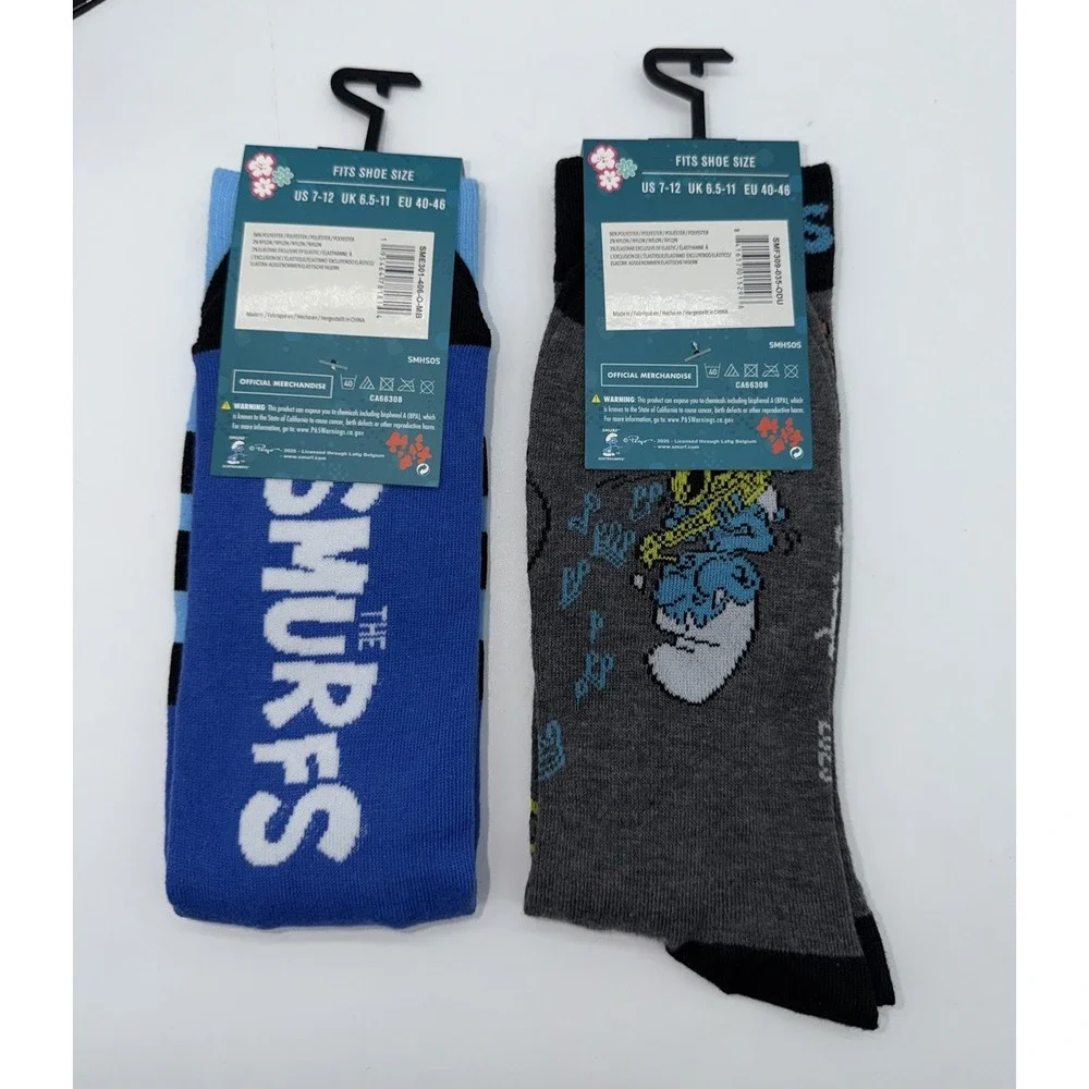 THE SMURFS Adult Socks 2 Pairs Crew Length 80s Cartoons 2 Pk NEW Size 7-12